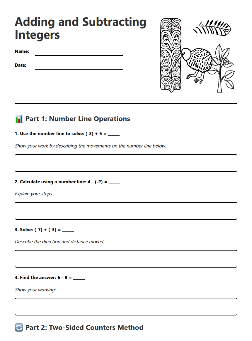 Adding and Subtracting Integers worksheet preview