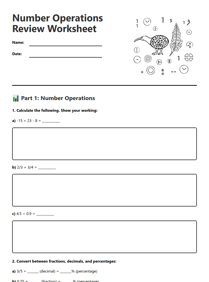 Number Operations Review Worksheet worksheet preview
