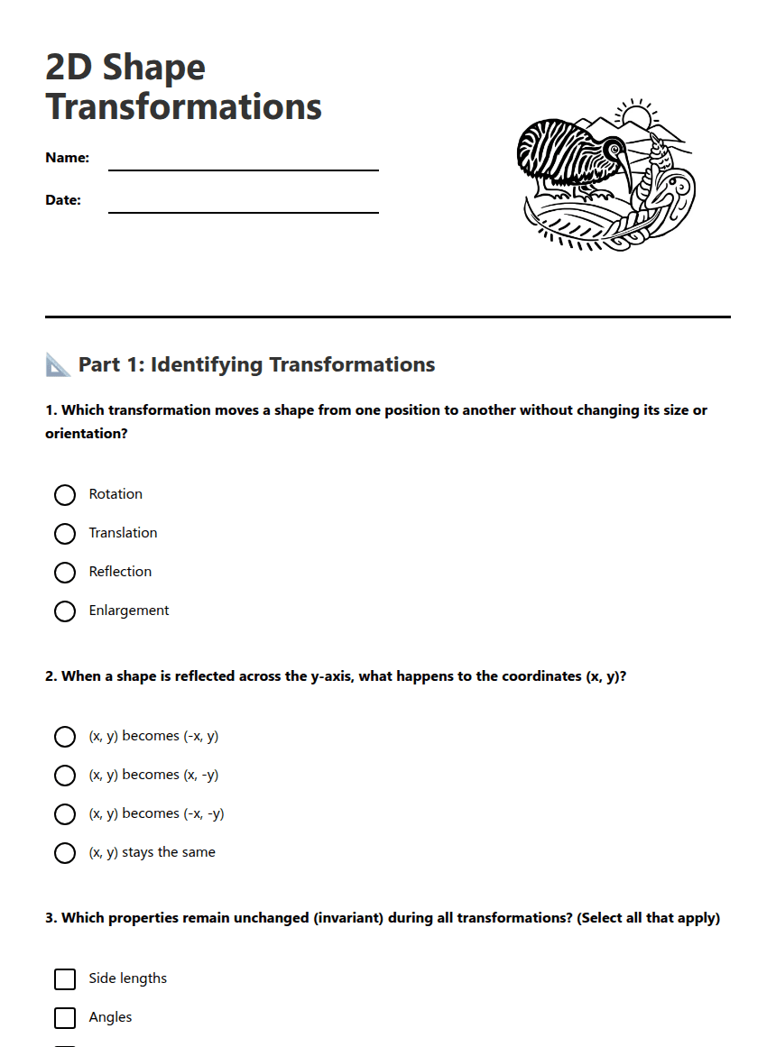 2D Shape Transformations worksheet preview