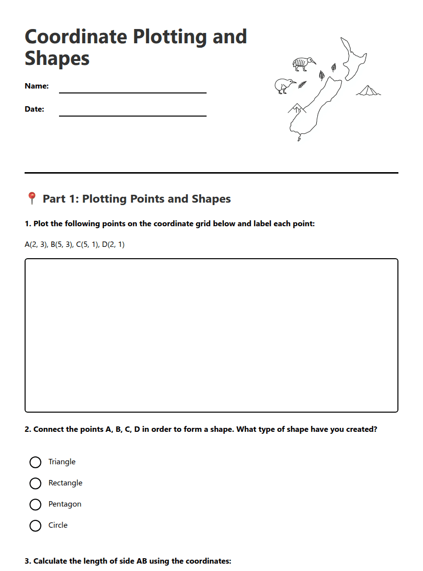 Coordinate Plotting and Shapes worksheet preview