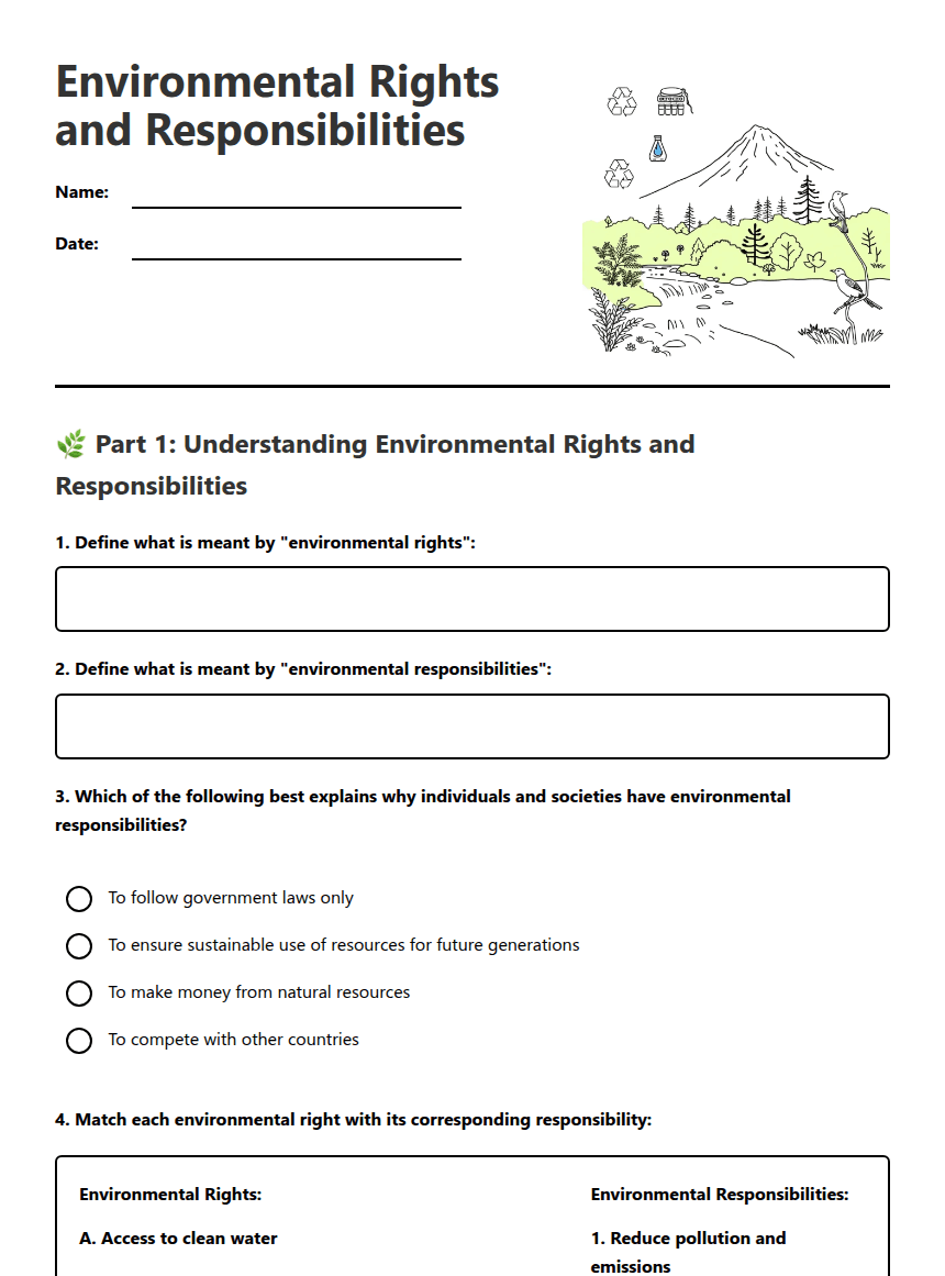 Environmental Rights and Responsibilities worksheet preview