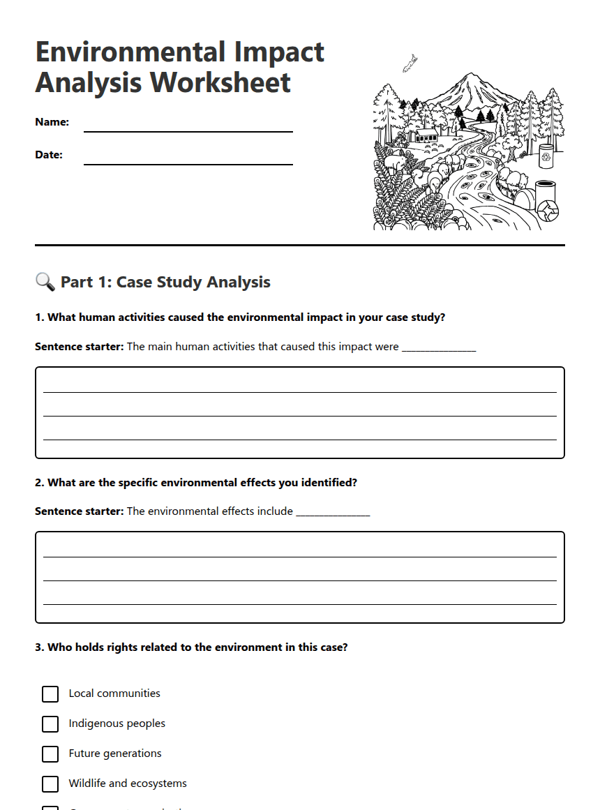 Environmental Impact Analysis Worksheet worksheet preview
