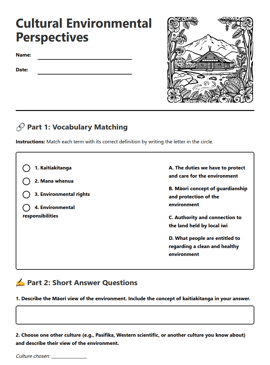 Cultural Environmental Perspectives worksheet preview