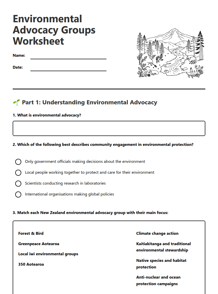 Environmental Advocacy Groups Worksheet worksheet preview