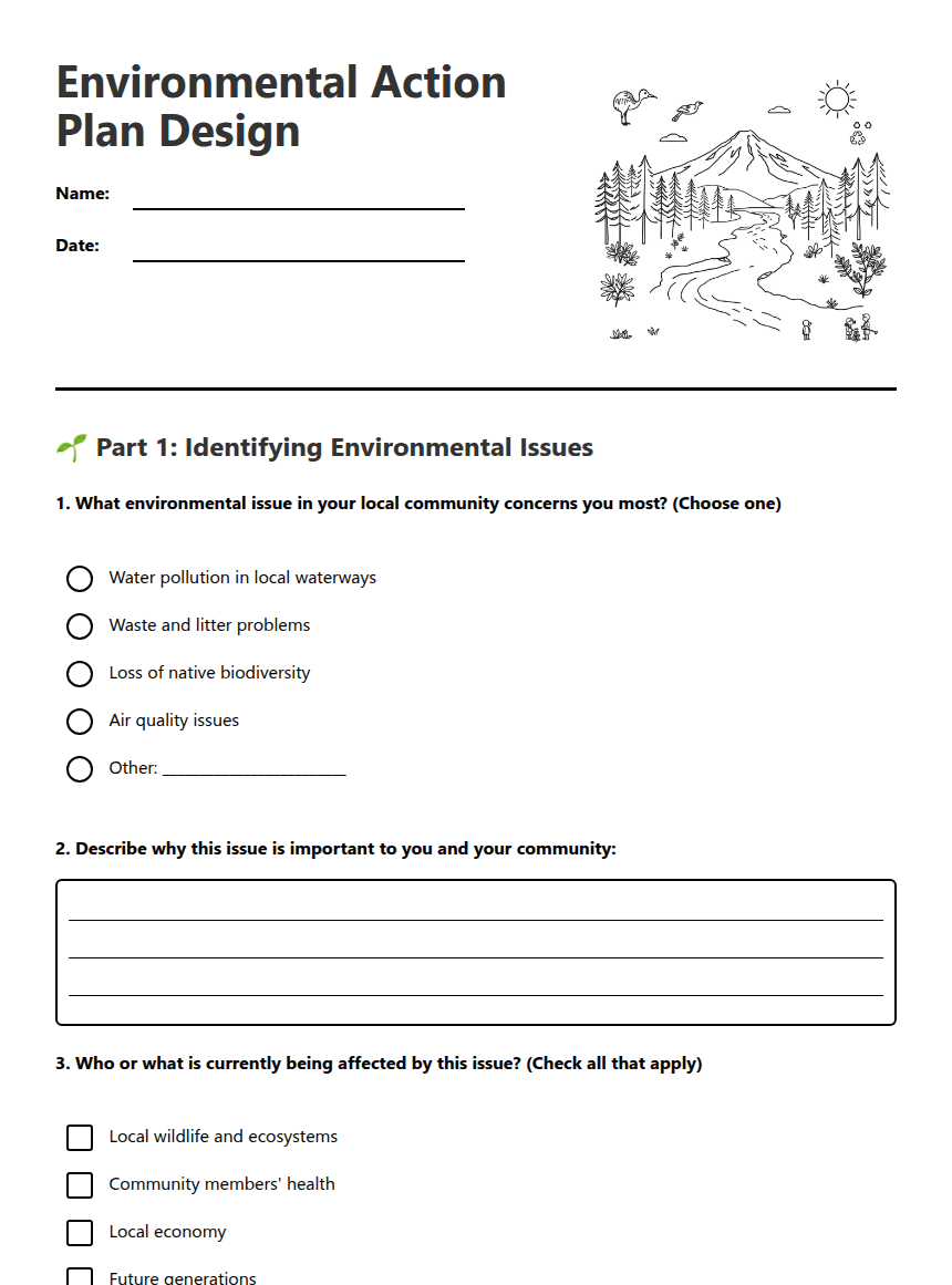 Environmental Action Plan Design worksheet preview