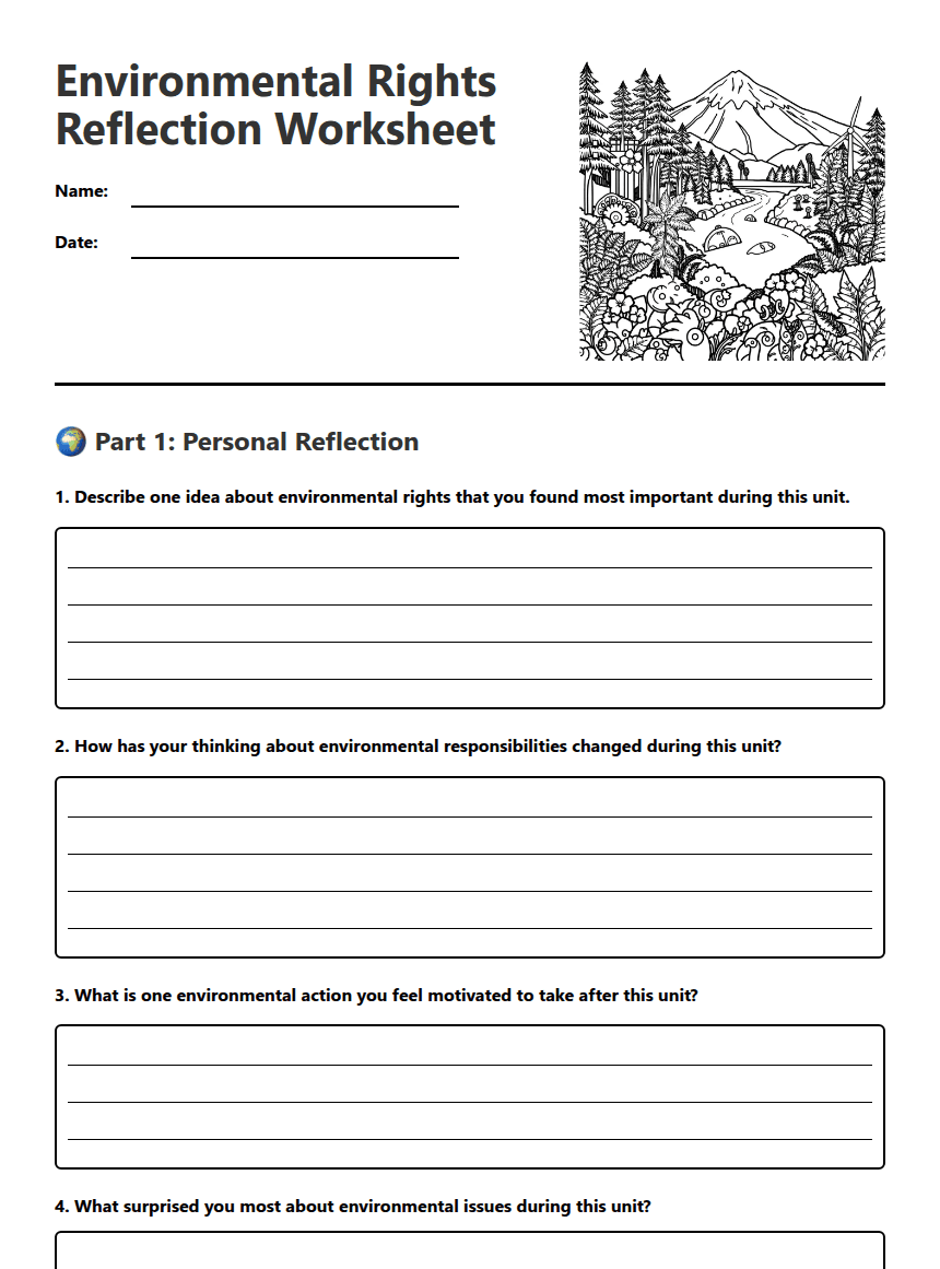 Environmental Rights Reflection Worksheet worksheet preview