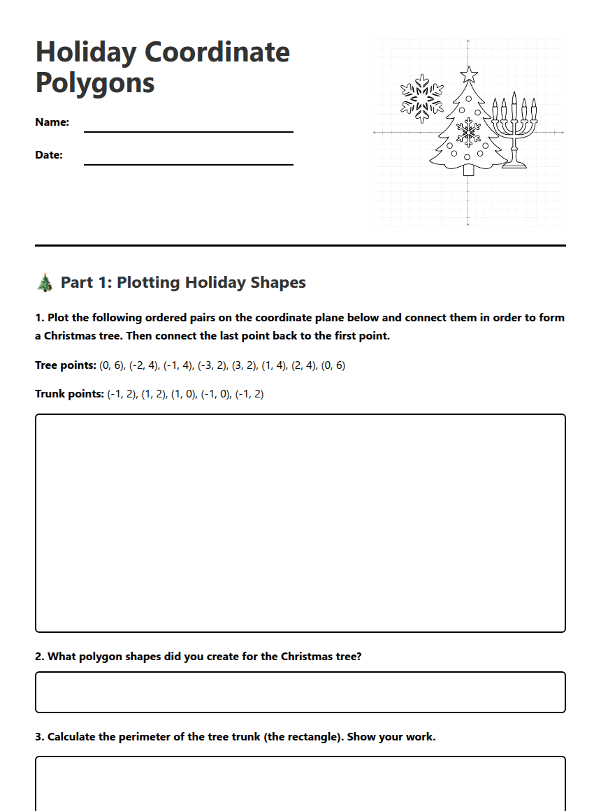 Holiday Coordinate Polygons worksheet preview