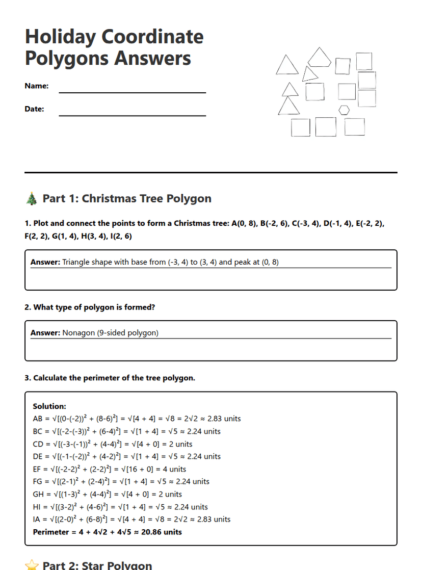 Holiday Coordinate Polygons Answers