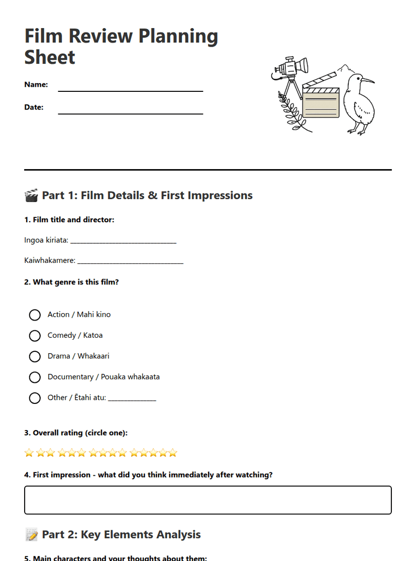 Film Review Planning Sheet