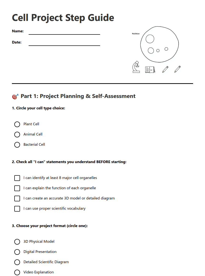 Cell Project Step Guide worksheet preview