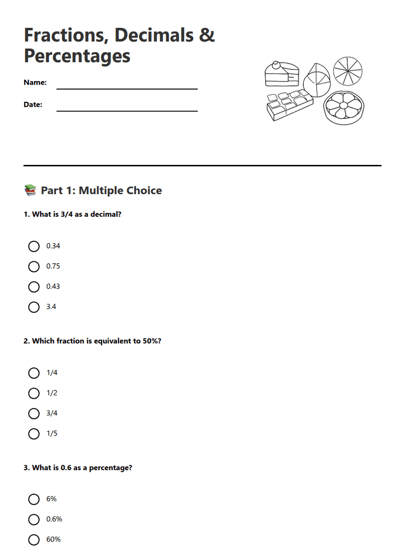 Fractions, Decimals & Percentages