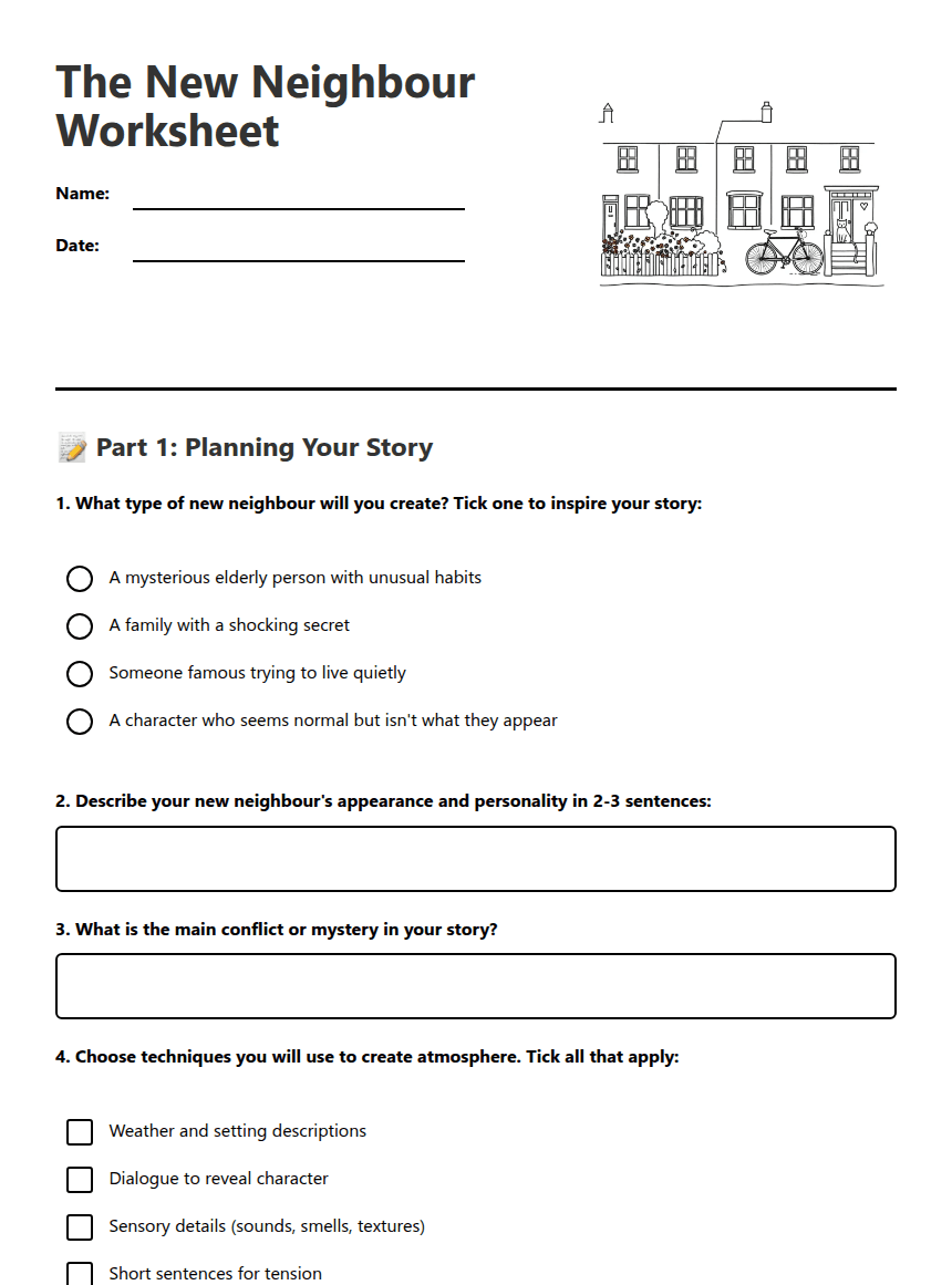 The New Neighbour Worksheet worksheet preview