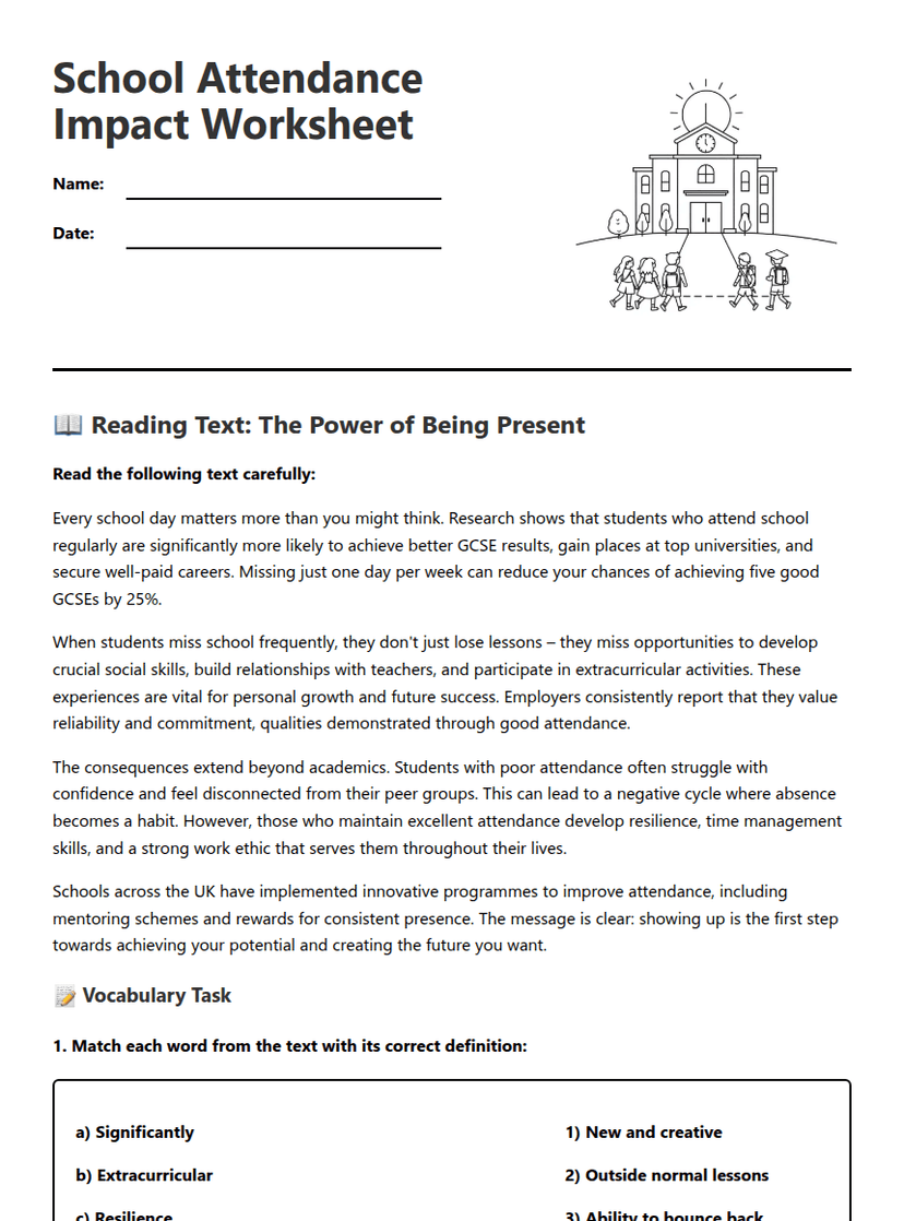 School Attendance Impact Worksheet