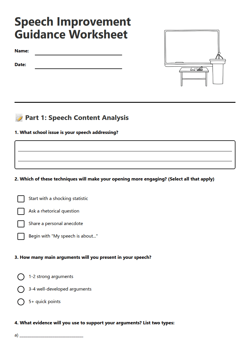 Speech Improvement Guidance Worksheet worksheet preview