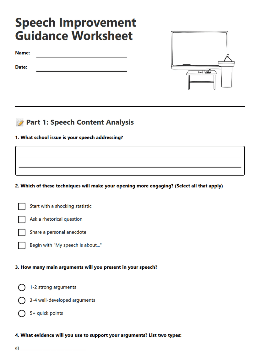 Speech Improvement Guidance Worksheet