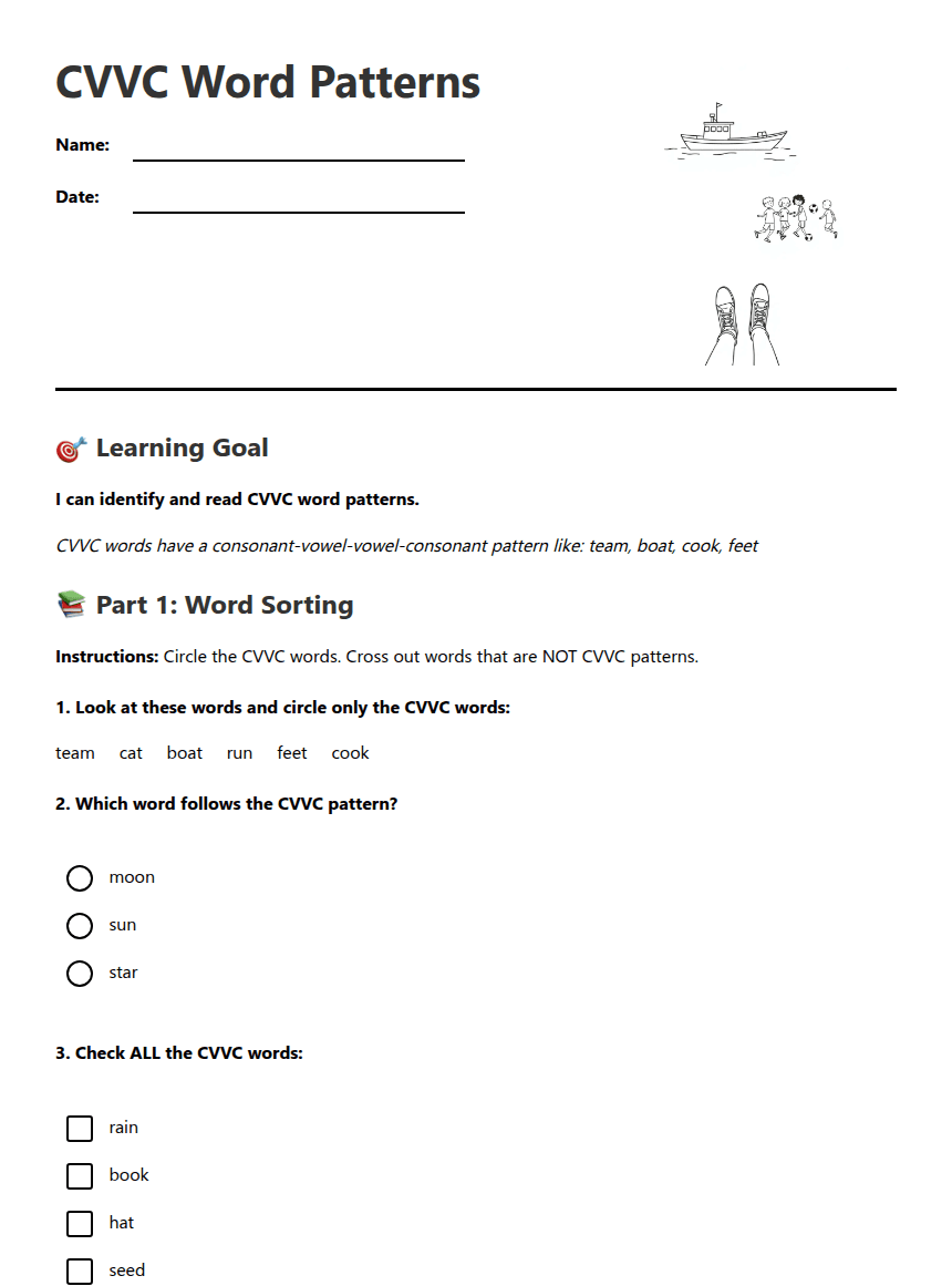 CVVC Word Patterns worksheet preview