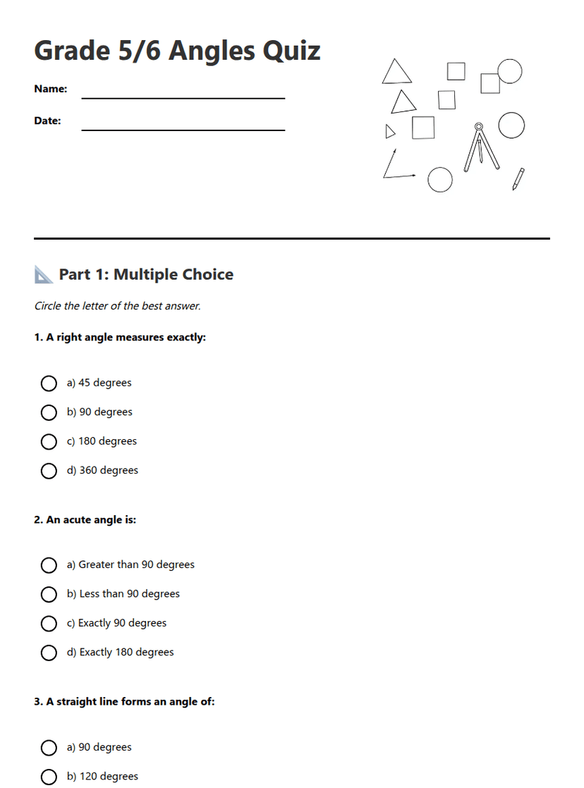 Grade 5/6 Angles Quiz