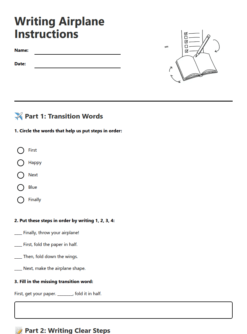 Writing Airplane Instructions worksheet preview