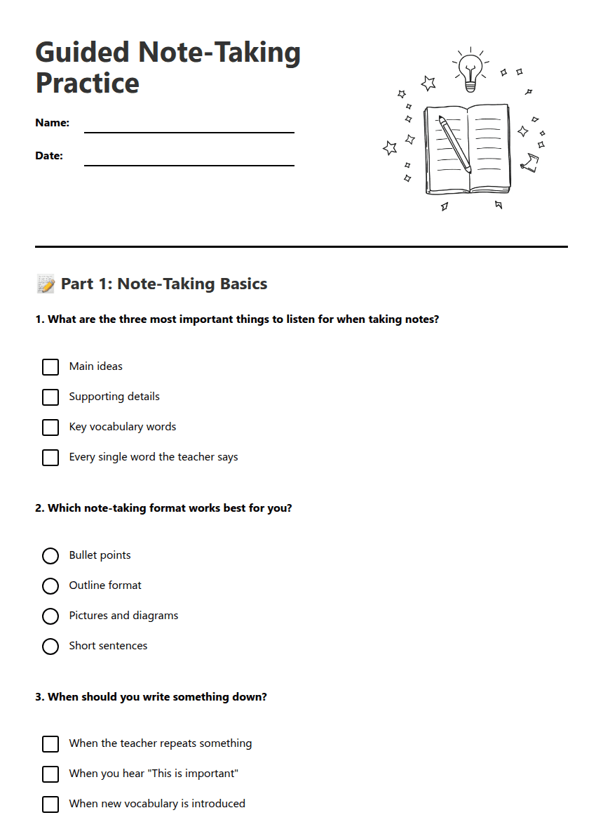 Guided Note-Taking Practice worksheet preview