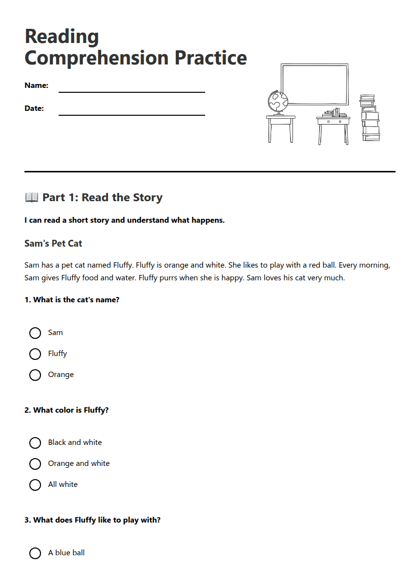 Reading Comprehension Practice worksheet preview