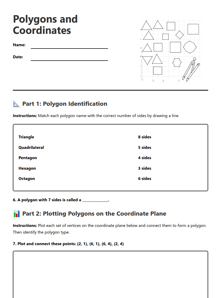 Polygons and Coordinates worksheet preview