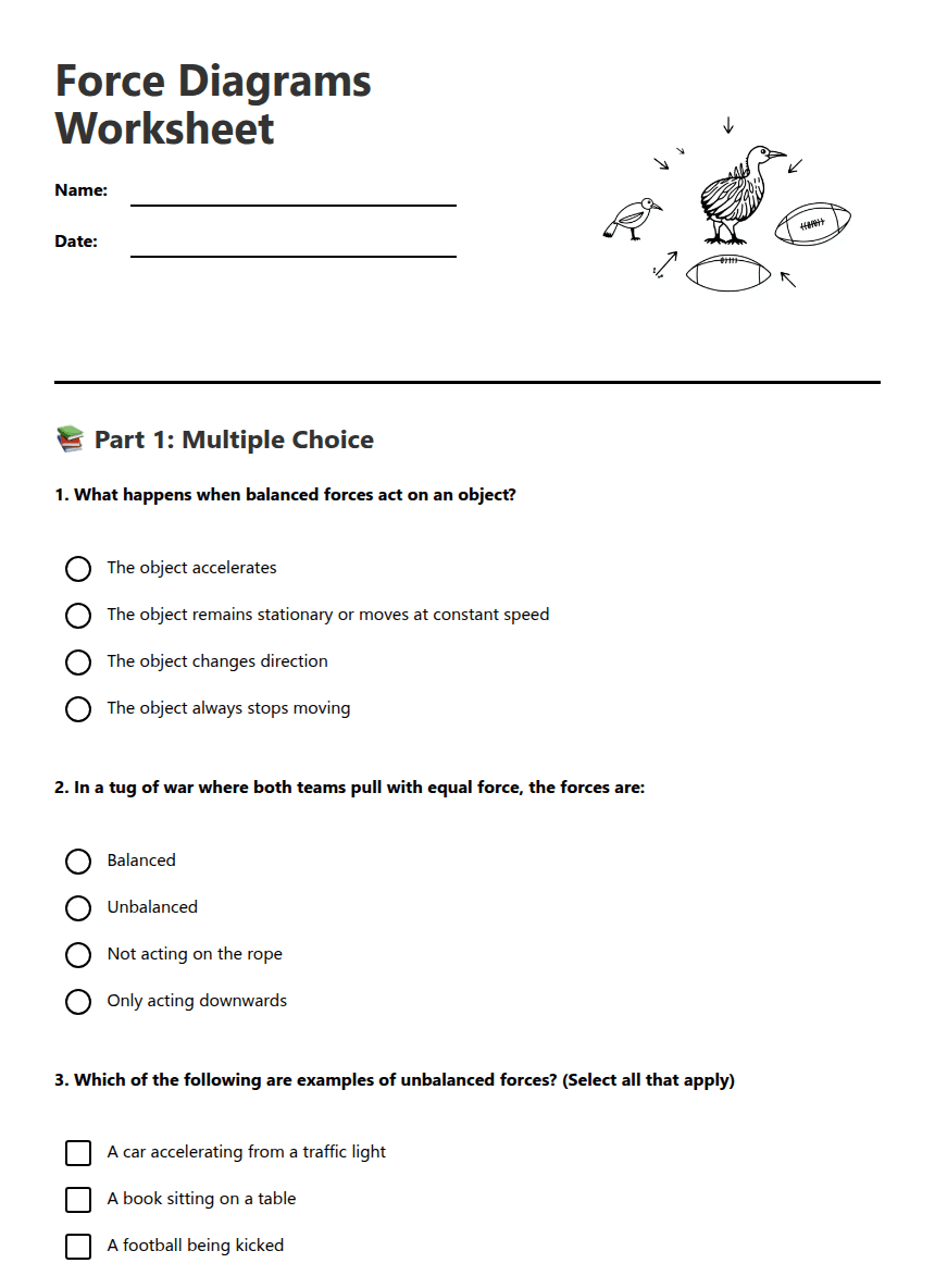 Force Diagrams Worksheet worksheet preview