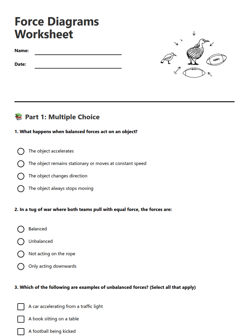 Force Diagrams Worksheet