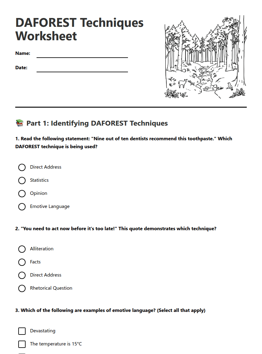 DAFOREST Techniques Worksheet worksheet preview