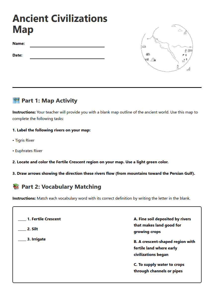Ancient Civilizations Map worksheet preview