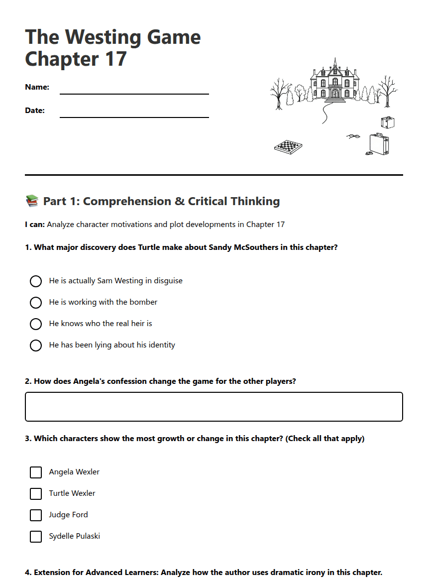 Westing Game Chapter 17 worksheet preview