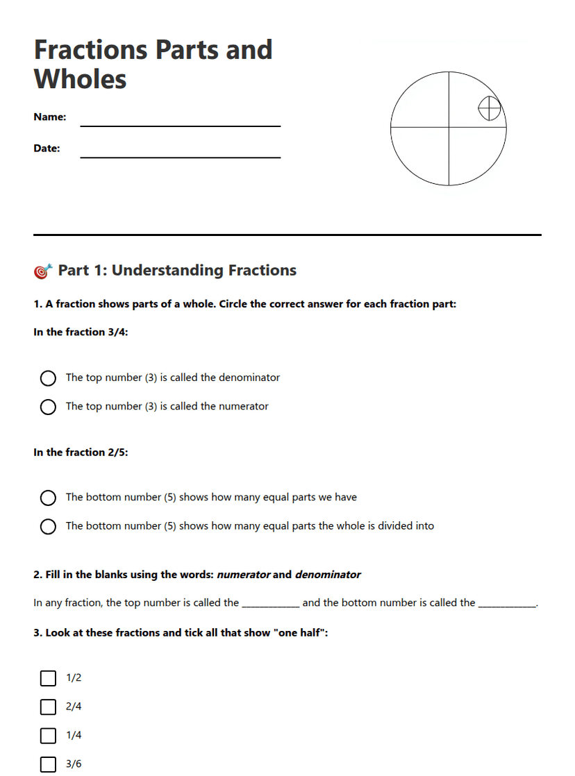 Fractions Parts and Wholes
