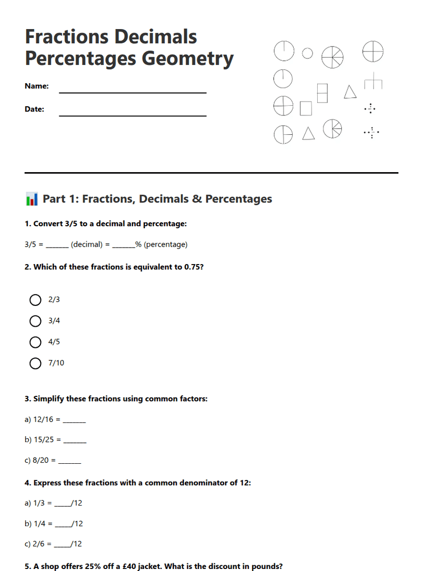 Fractions Decimals Percentages Geometry
