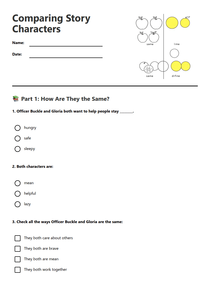 Comparing Story Characters worksheet preview