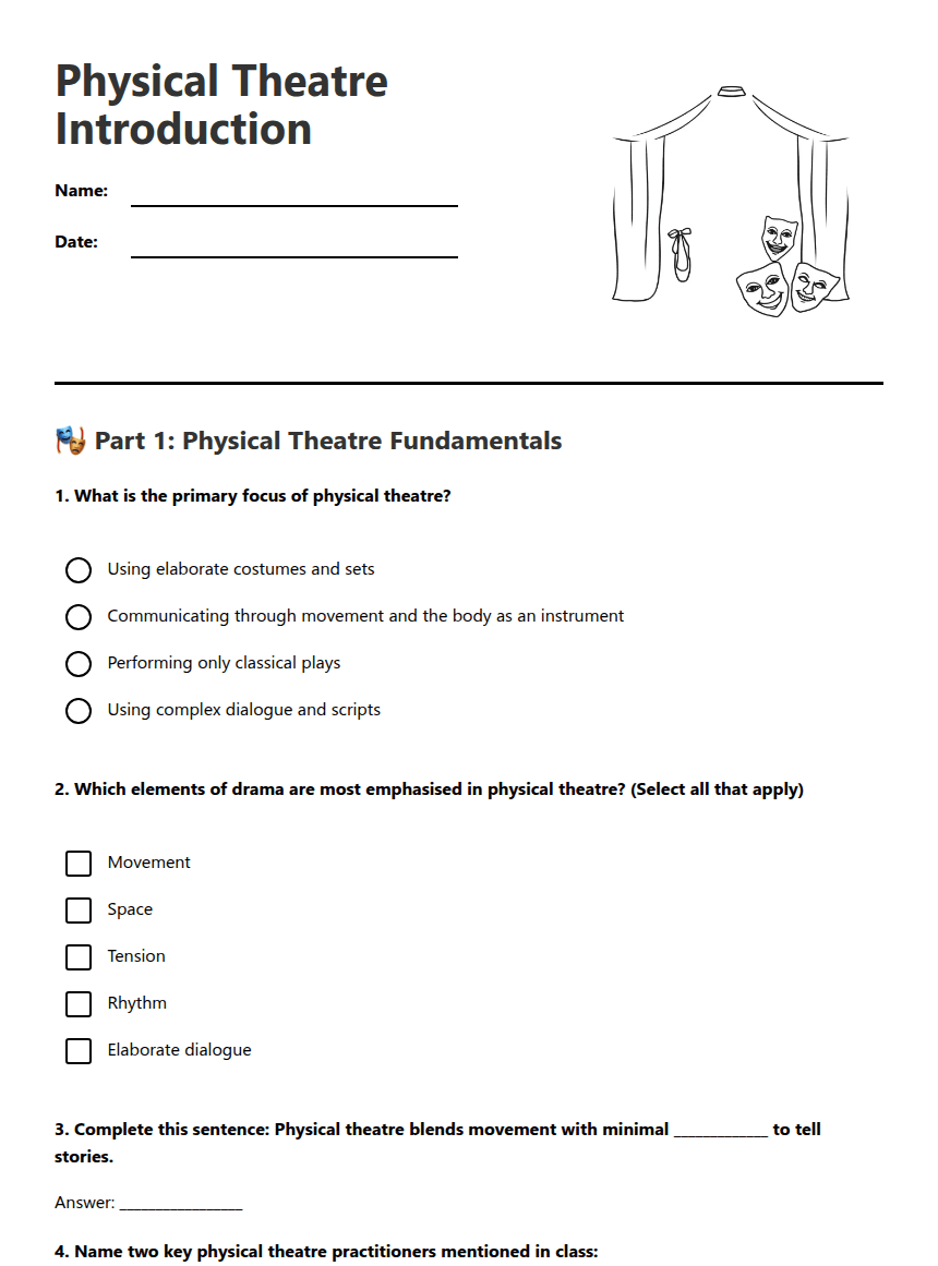 Physical Theatre Introduction worksheet preview