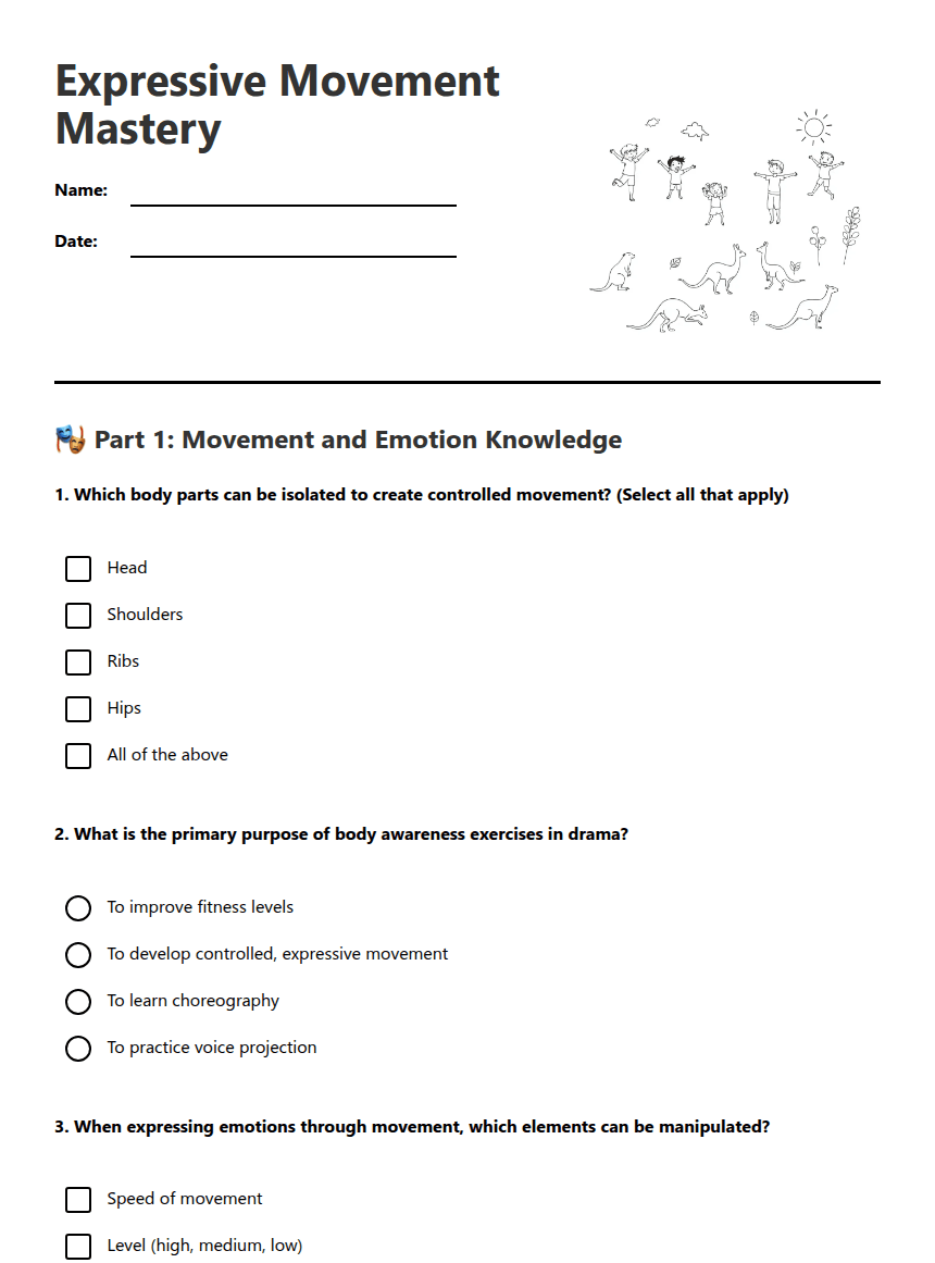 Expressive Movement Mastery worksheet preview