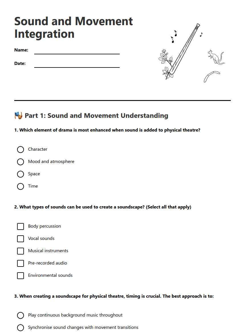 Sound and Movement Integration worksheet preview