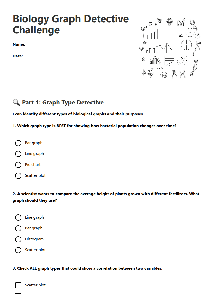 Biology Graph Detective Challenge worksheet preview