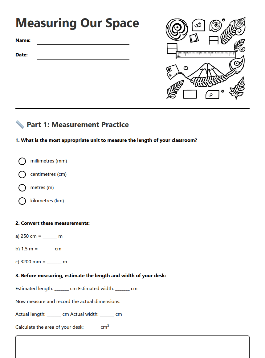 Measuring Our Space worksheet preview