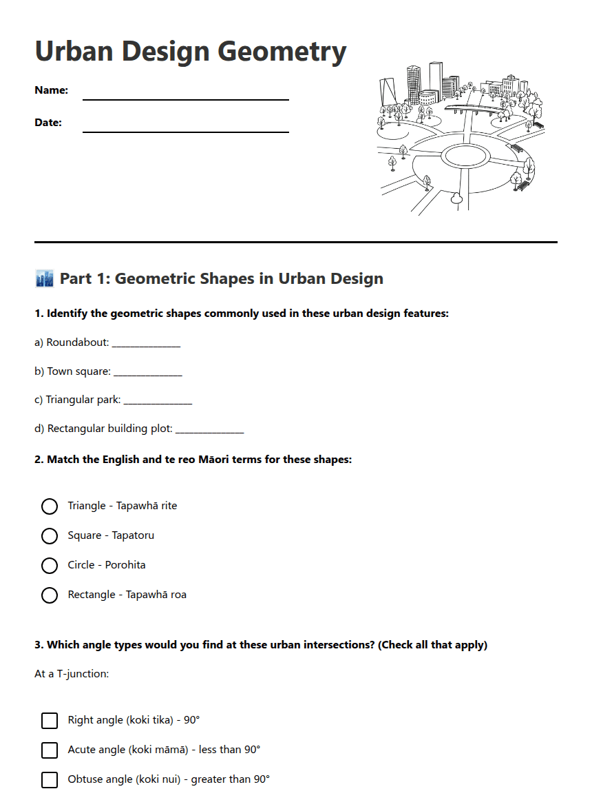 Urban Design Geometry worksheet preview