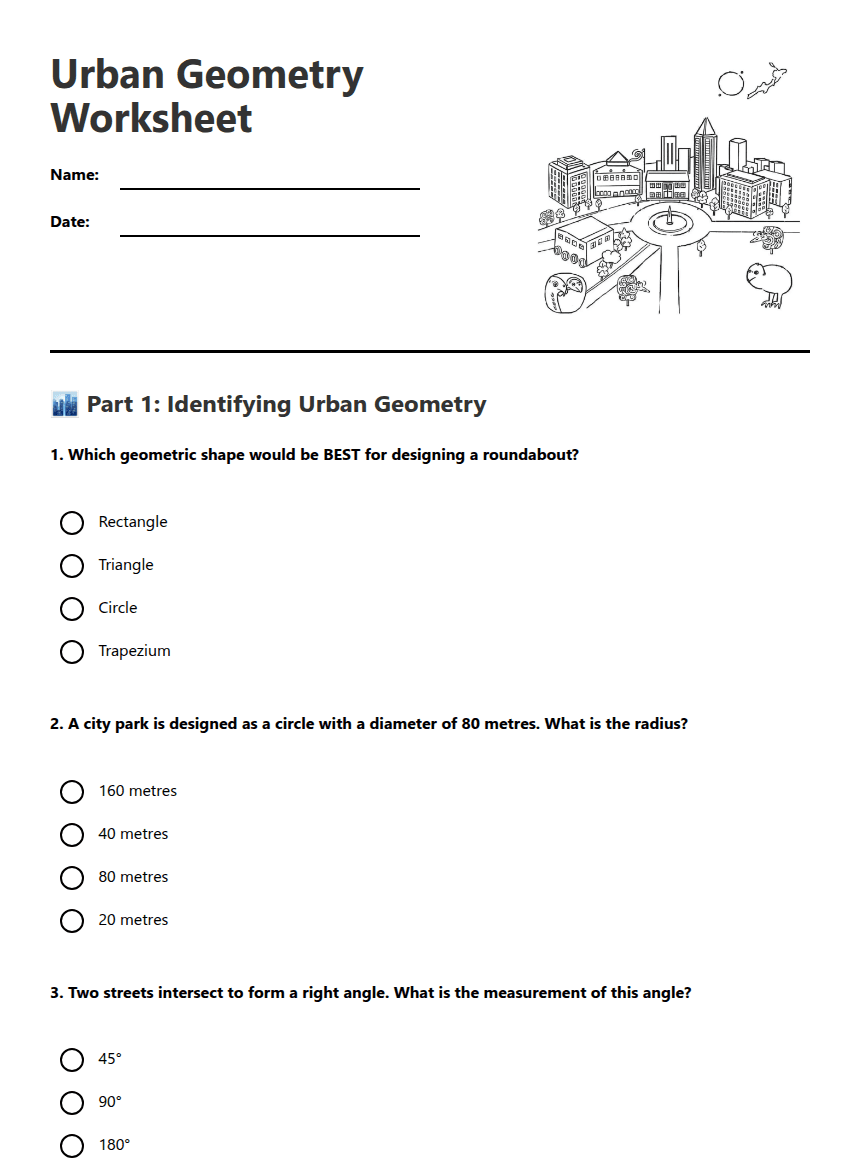 Urban Geometry Worksheet worksheet preview
