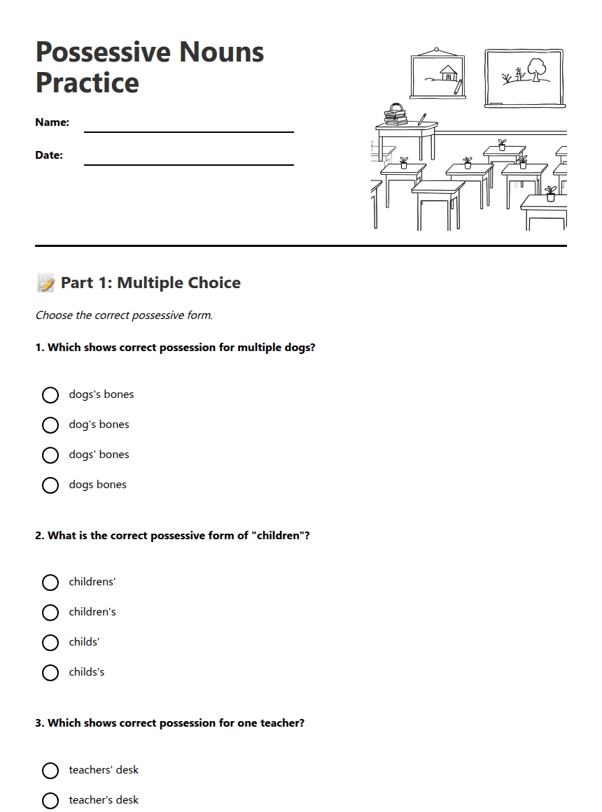 Possessive Nouns Practice worksheet preview