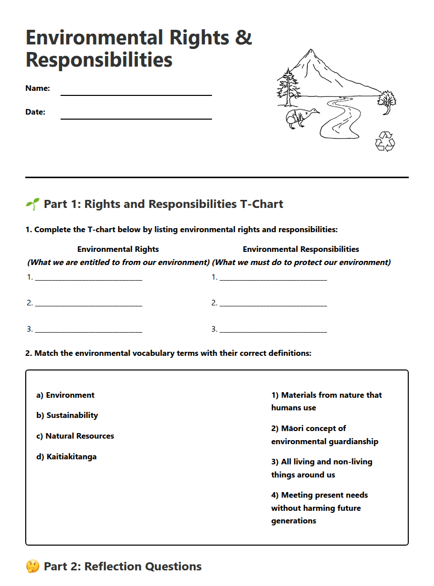 Environmental Rights Responsibilities worksheet preview