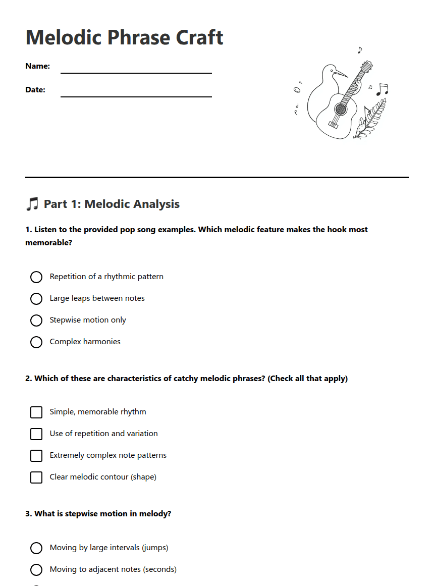Melodic Phrase Craft worksheet preview