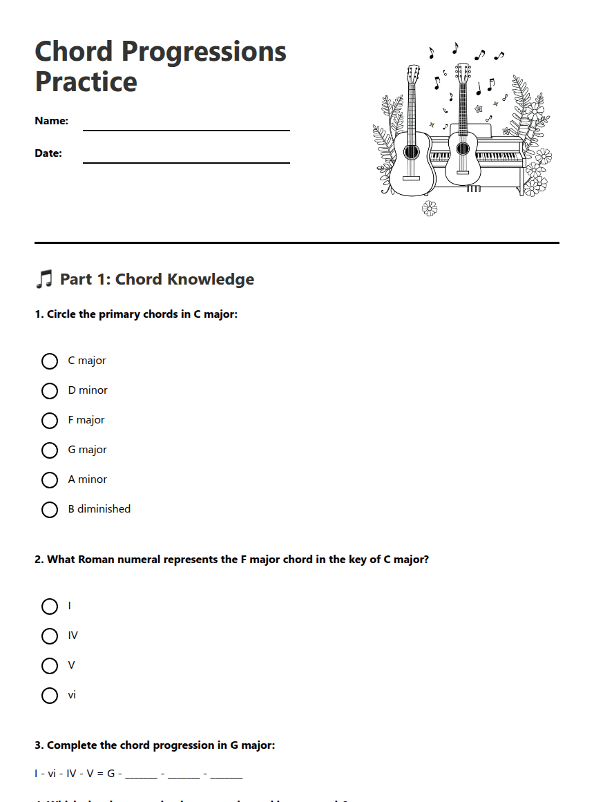 Chord Progressions Practice worksheet preview