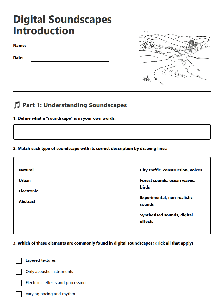 Digital Soundscapes Introduction worksheet preview