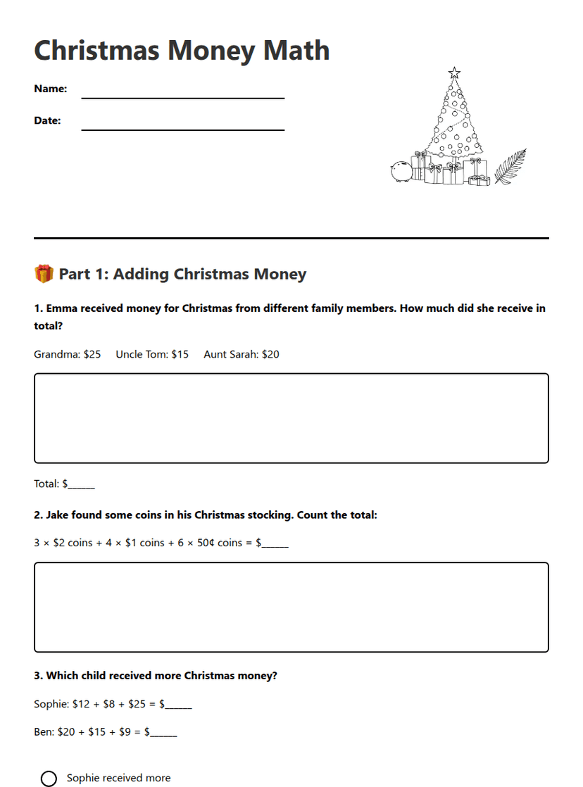 Christmas Money Math