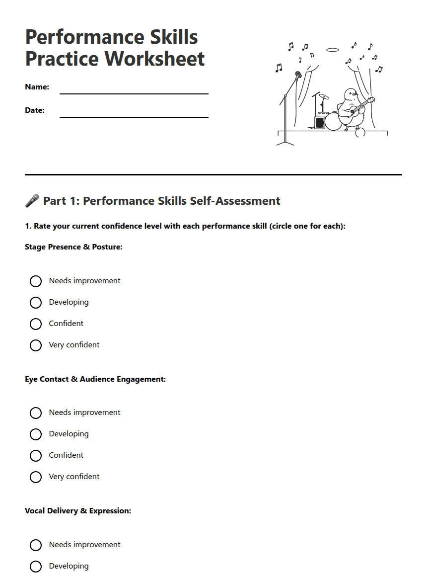 Performance Skills Practice Worksheet worksheet preview