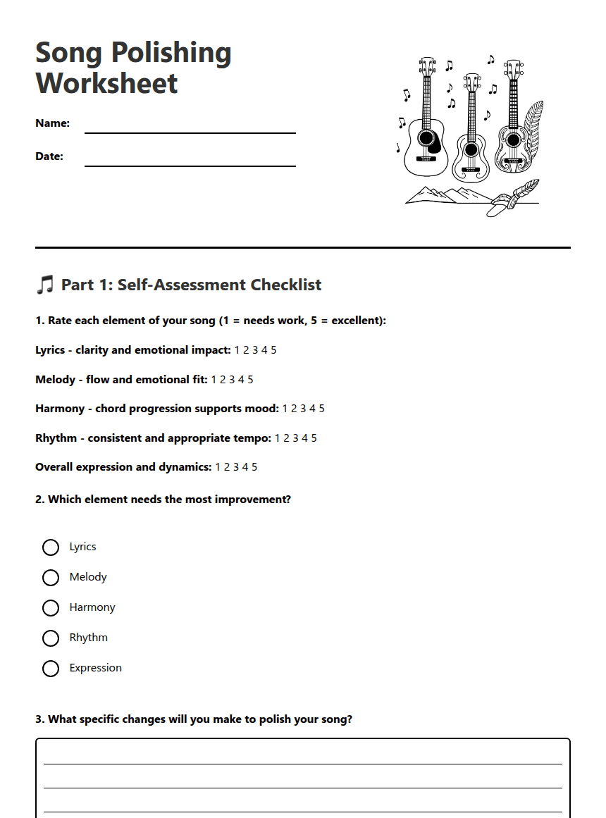 Song Polishing Worksheet worksheet preview