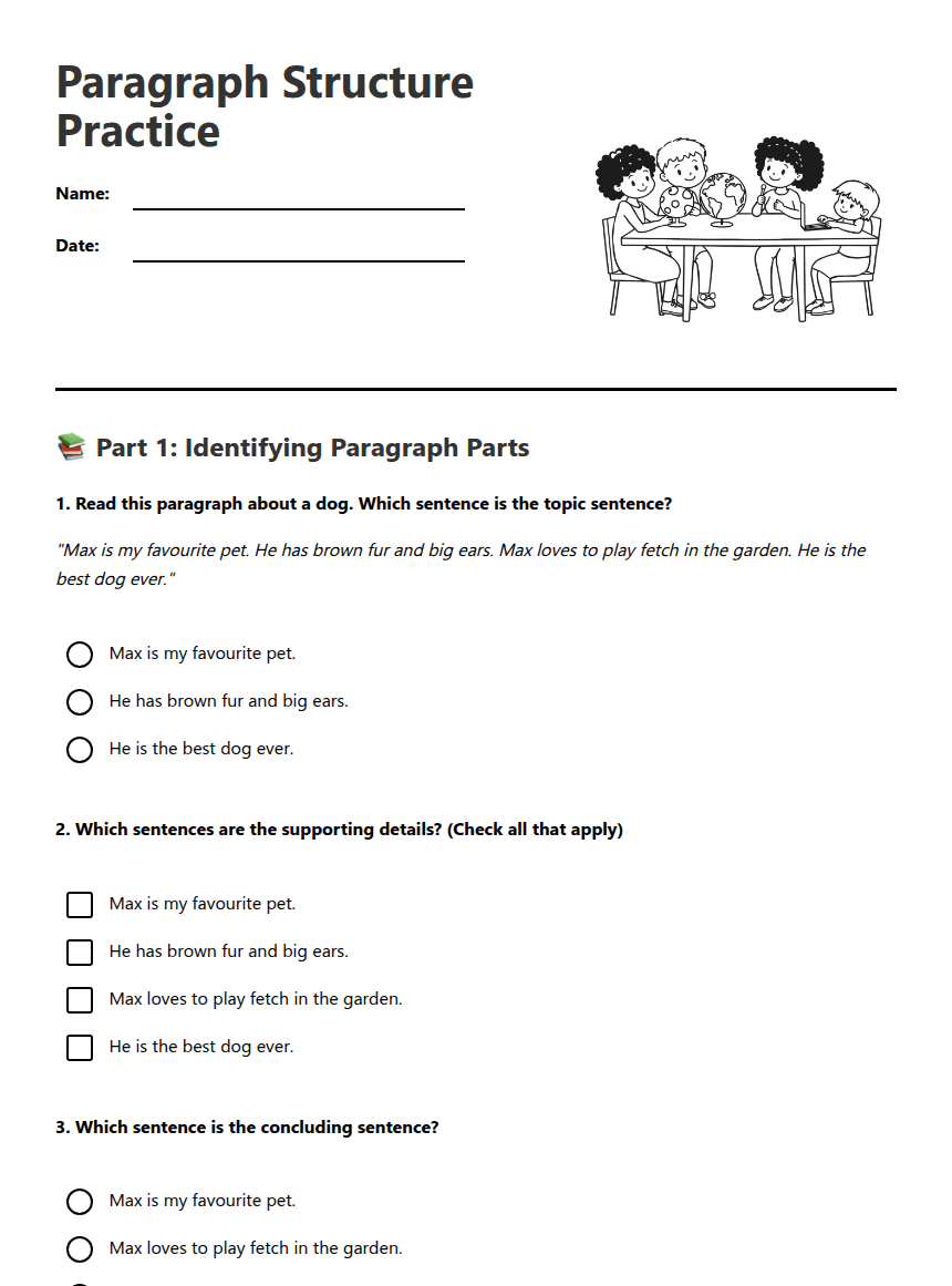 Paragraph Structure Practice worksheet preview