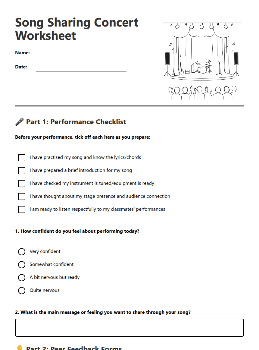 Song Sharing Concert Worksheet worksheet preview